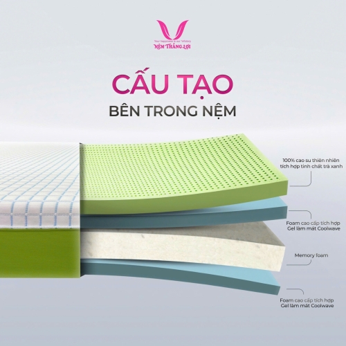 Nệm Cao Su Thiên Nhiên Điều Hòa Hybrid Matcha Cool Thắng Lợi