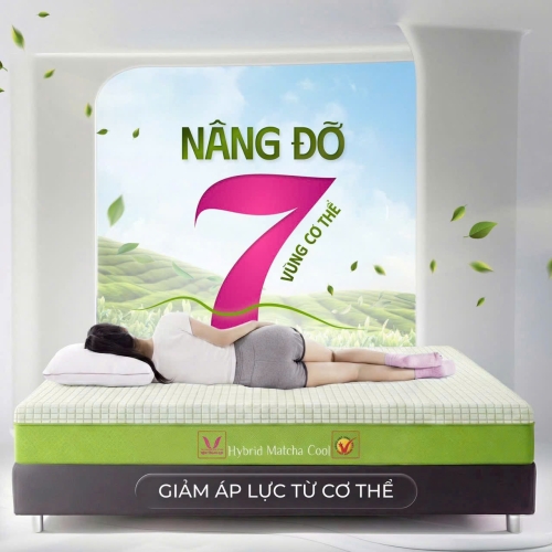 Nệm Cao Su Thiên Nhiên Điều Hòa Hybrid Matcha Cool Thắng Lợi